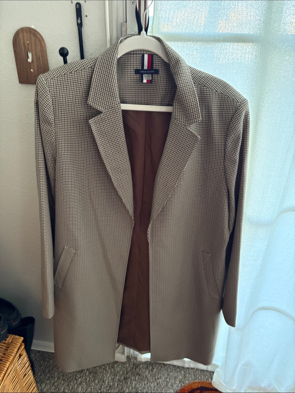 Tommy Hilfiger Women’s Tan Houndstooth Single-Breasted Coat XL